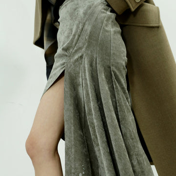 Asymmetric Midi Skirt with Slit in Deep Forest Green