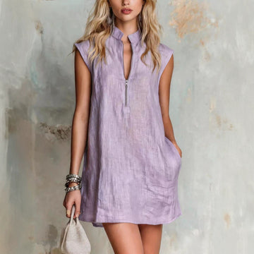 A-Line Mid Length Dress with Sleeves in Woven Spandex